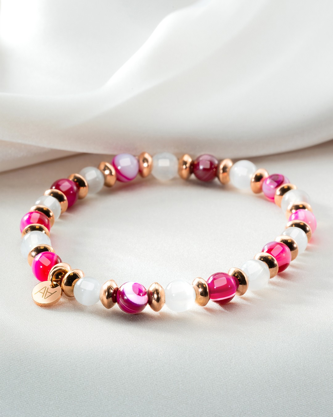 Bracelet Agate rose et SéléniteBienveillance dans les relations
