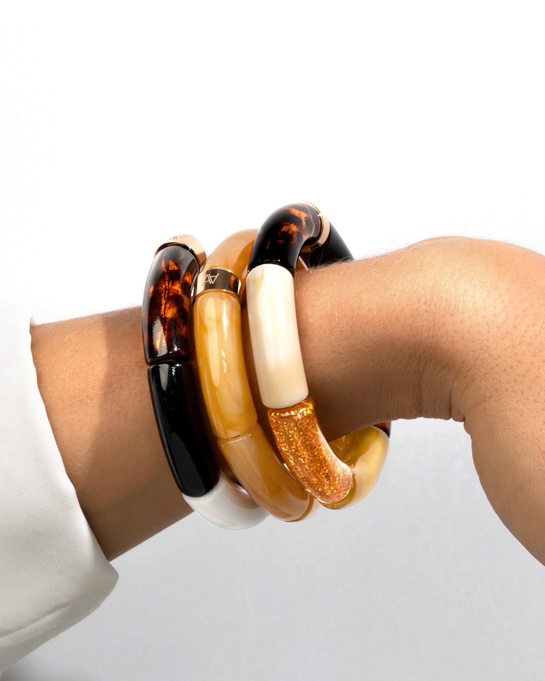 Bracelet Lueurs d'automne Noir, ambre, pailettes, beige créme et léopard Cerreto