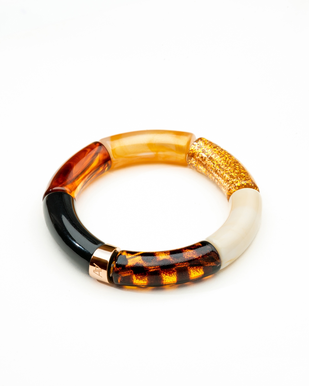 Packshot Bracelet Lueurs d'automne Noir, ambre, pailettes, beige créme et léopard Cerreto