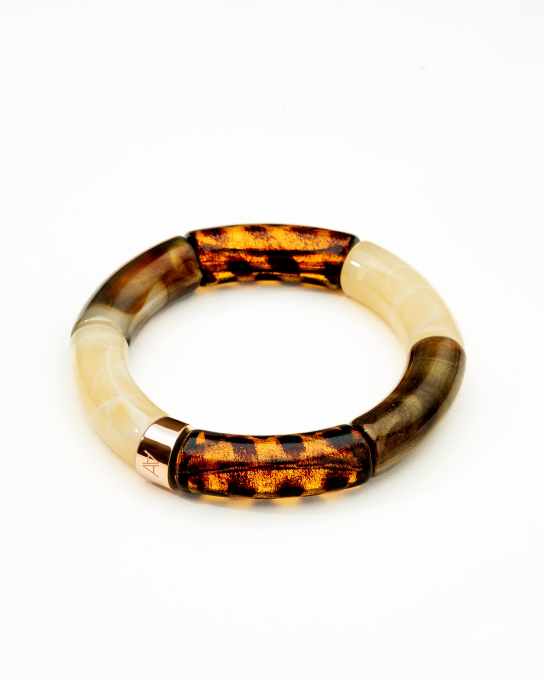 Packshot Bracelet Lueurs d'automne Léopard, beige marbré et brun pétrole Bova