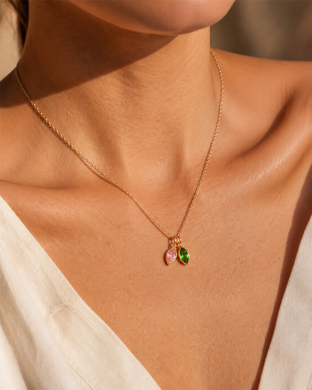 Pendentif Zircon vert et rose Fioraverde