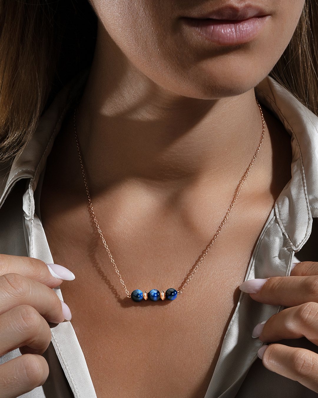 Pendentif Œil de tigre bleu Olmetio